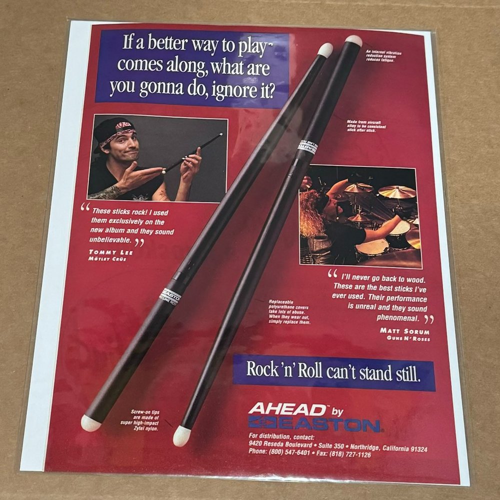 TOMMY LEE of MOTLEY CRUE / MATT SORUM of GN'R - AHEAD DRUMSTICKS - 1994 Print Ad